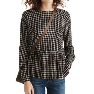 Madewell button back peplum top mini windowpane plaid women's M